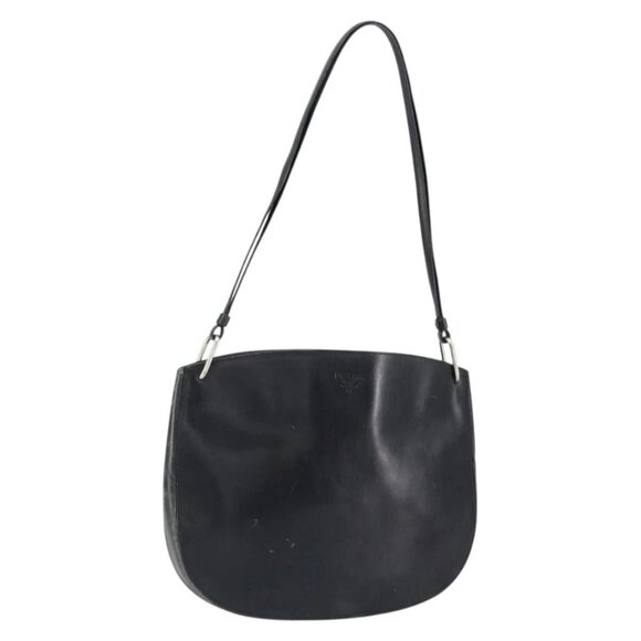 PRADA Shoulder Bag Leather Black Silver Auth 153057